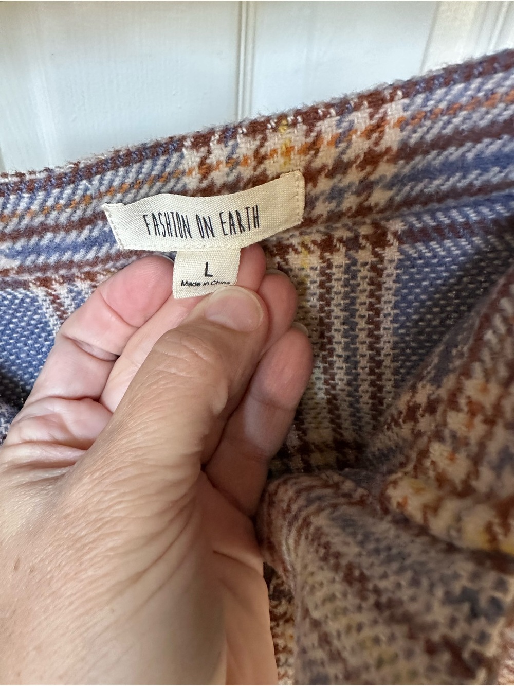 Plaid Zip-Front Mini Skirt in Blue and Brown - Picture 3 of 4
